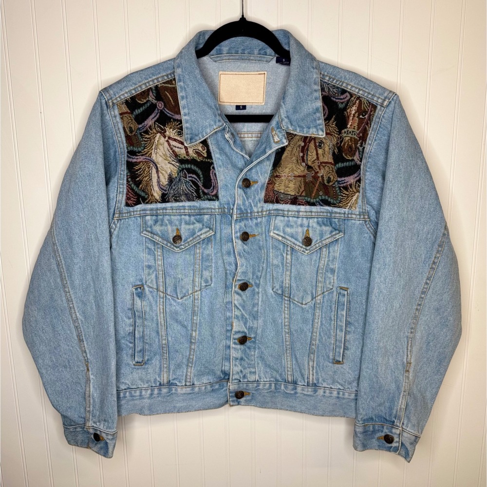 Blue Generation Horse Tapestry Denim Jacket Small Light Wash Western Equestrian